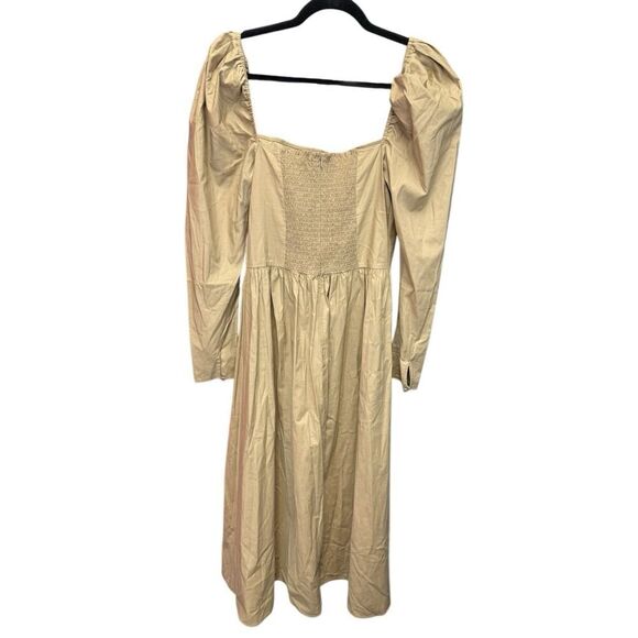 $248 Reformation Luce Dress Khaki Tan Brown Midi Long Sleeve Square Neck 8 - Picture 9 of 14